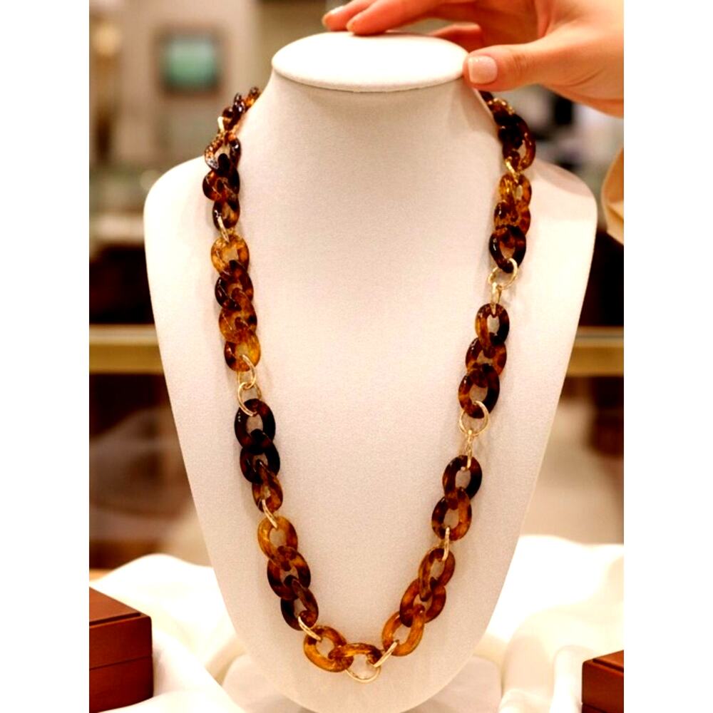 Vintage New Tortoise Shell Link Necklace by Premier Designs. Collection Margot